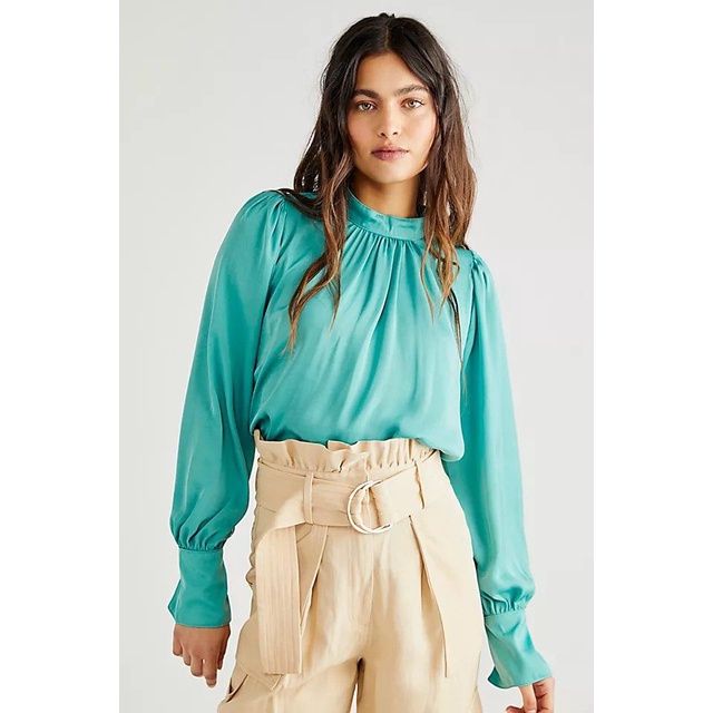 Áo lụa tay dài hở lưng cột dây sau cài nút sau cổ FREE PEOPLE