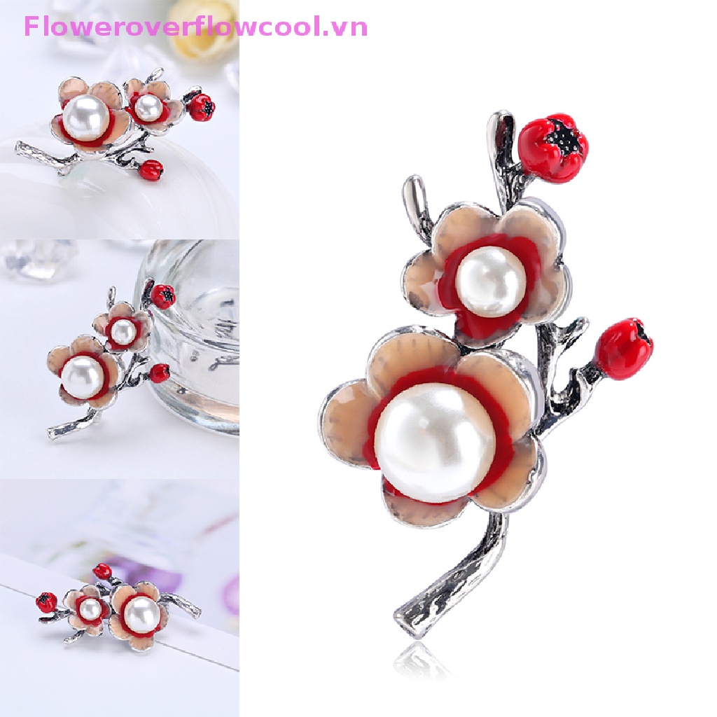 Ghim Cài Áo Hình Hoa Đính Ngọc Trai Tráng Men Thời Trang Cho Cô Dâu