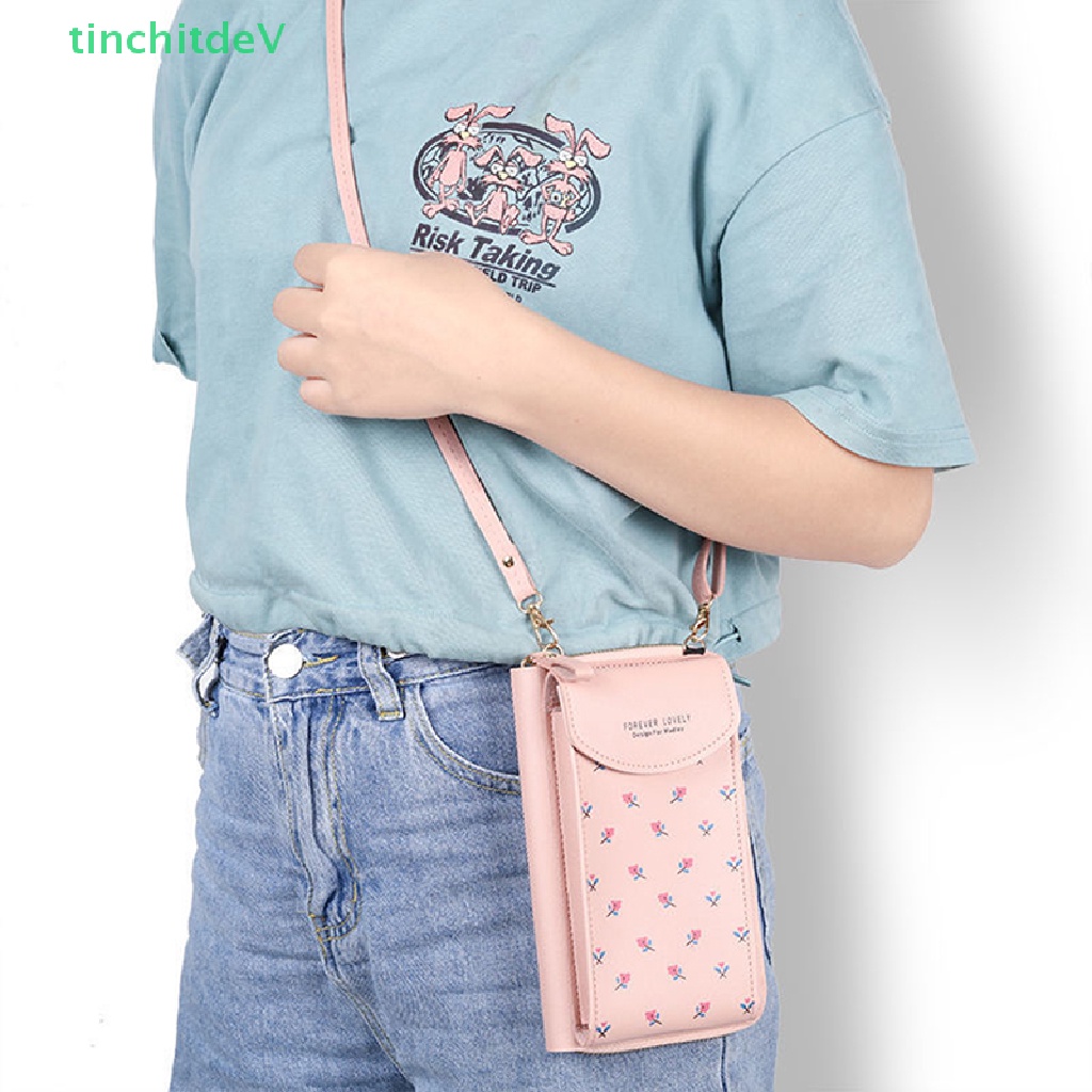 [TinchitdeV] Túi Xách Đeo Vai Bằng Da PU In Họa Tiết Hoa Đựng Điện Thoại / Ví Cầm Tay Có Dây Đeo Vai Cho Nữ [Mới]