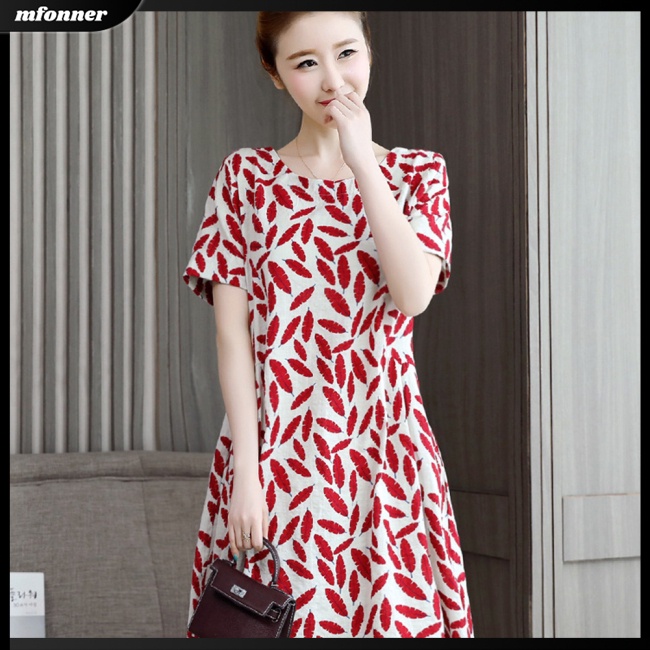 Đầm Tay Ngắn Cổ Tròn Plus Size Phong Cách Retro Thời Trang Cho Nữ