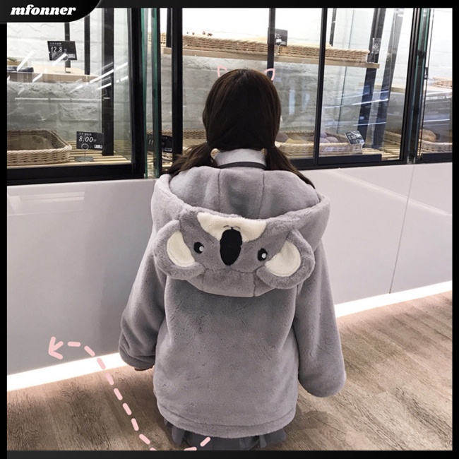 Áo Khoác Bông Dày Dặn Giữ Ấm Tai Thỏ Dễ Thương Cho Nữ