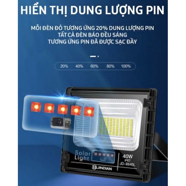 [Ảnh thật] Jindian - Đèn pha led năng lượng mặt trời JD-8800L, công suất 100w