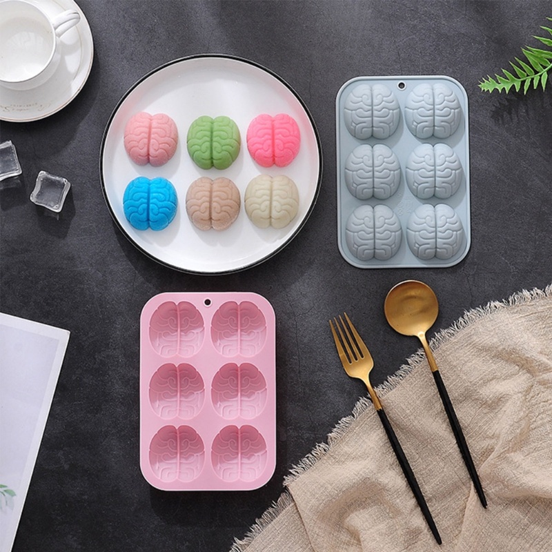 ✿ Khuôn Silicone Làm Bánh &amp; Socola 6 Ngăn Hình Não