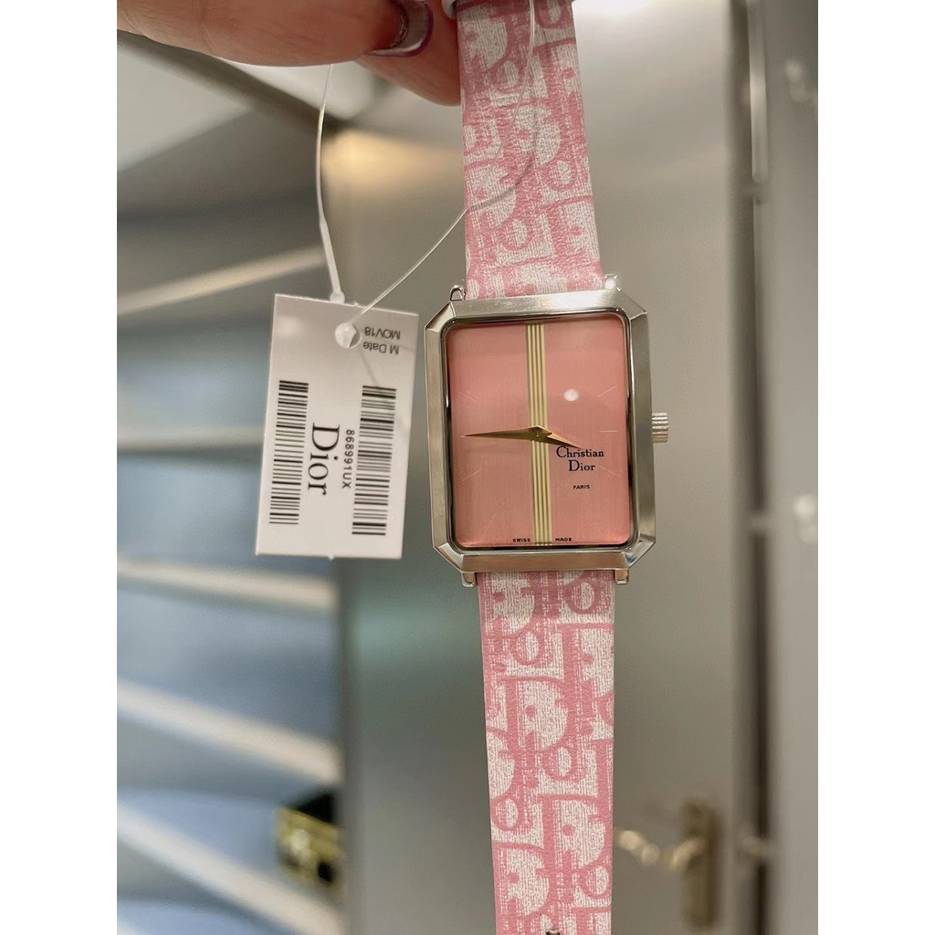 Đồng Hồ Đeo Tay Dior Mặt Vuông Nhỏ Dây Da Họa Tiết Hoa Phong Cách vintage Thời Trang Cho Nữ