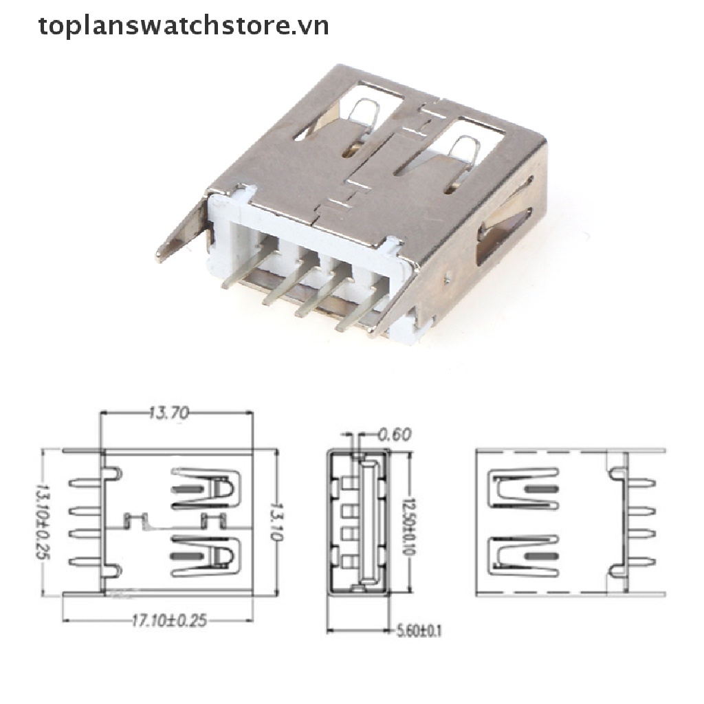 Set 10 Ổ Cắm USB Loại A 4 Chấu 13.7mm 180 Độ Tiện Dụng