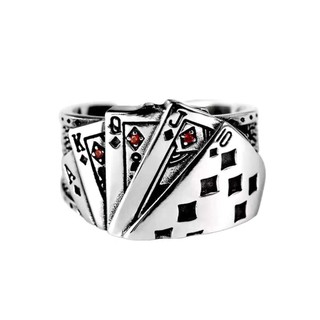 Nhẫn Unisex Hở Chạm Khắc Lá Bài Poker Độc Đáo