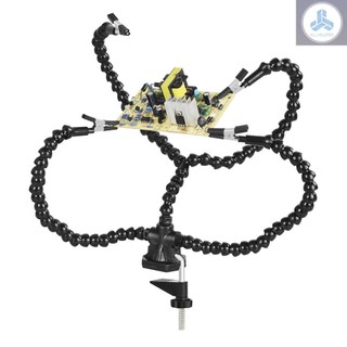Helping Hands Soldering Third Hand PCB Tool with 3 Flexable Arms Rotatable Clips and Stable Desk Clamp Base for Soldering Assembly Repair Modeling DIY Black