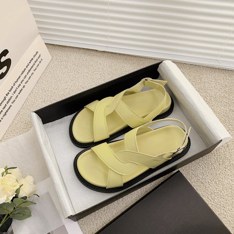 Giày Sandal Đế Thấp Mềm Mại Bằng Vải Oxford Màu Trơn Đơn Giản Phong Cách Retro Nhật Bản