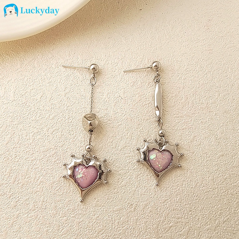 Khuyên Tai Bạc Dáng Dài Đính Đá Zircon Hồng Xinh Xắn