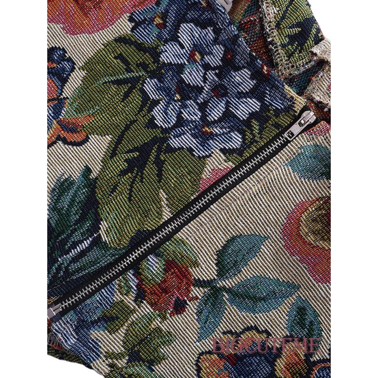 Áo Croptop Sát Nách Có Khóa Kéo In Họa Tiết Hoa Phong Cách Retro Thời Trang Mùa Hè Cho Nữ