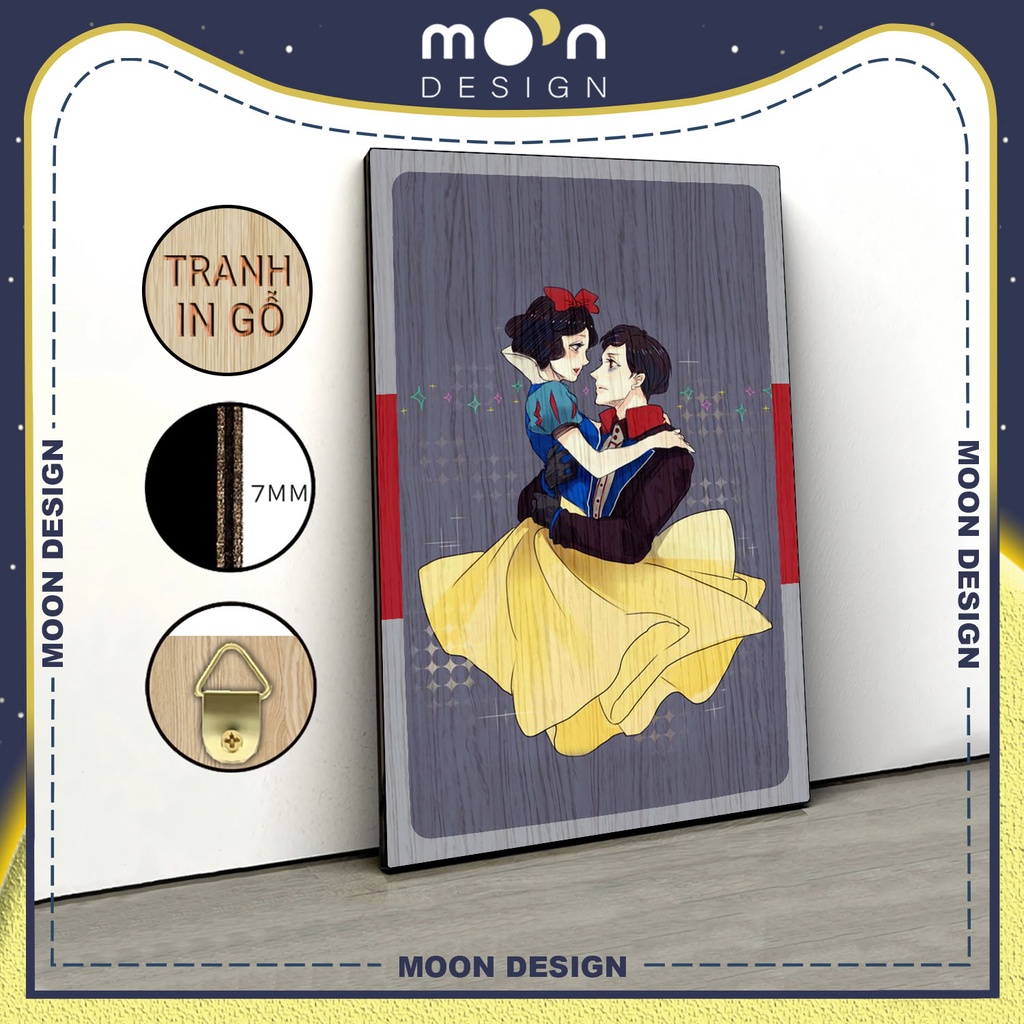 Tranh in gỗ trang trí nội thất Nàng Bạch Tuyết Và Hoàng Tử decor phòng ngủ phòng khách văn phòng