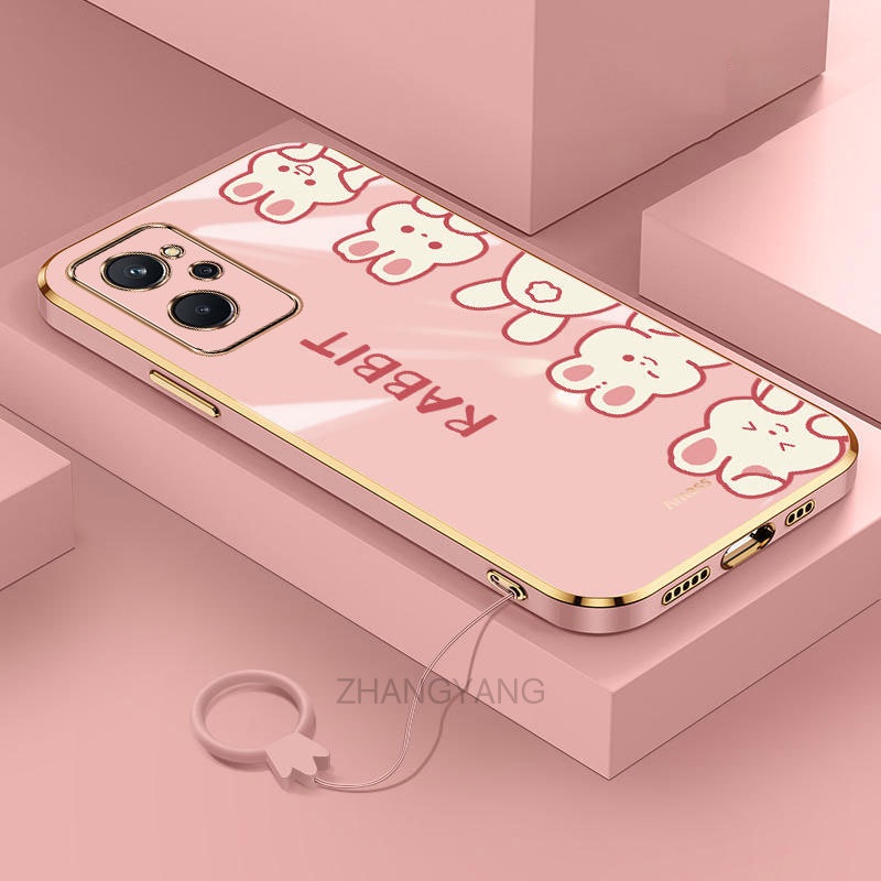 Ốp Điện Thoại TPU Silicon Mạ Màu Chống Rơi Hình Thỏ Nhỏ Dễ Thương Có Dây Đeo Cho Realme 9i