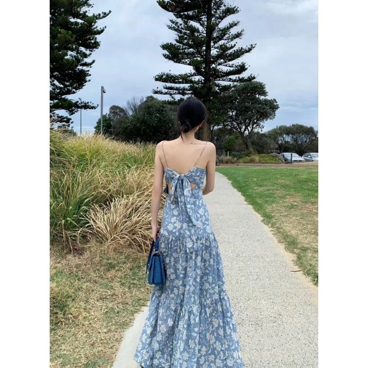 Đầm Hai Dây Dáng Dài Lưng Cao Họa Tiết Hoa Thời Trang Xuân Hè 2023 Phong Cách Pháp Mới Cho Nữ