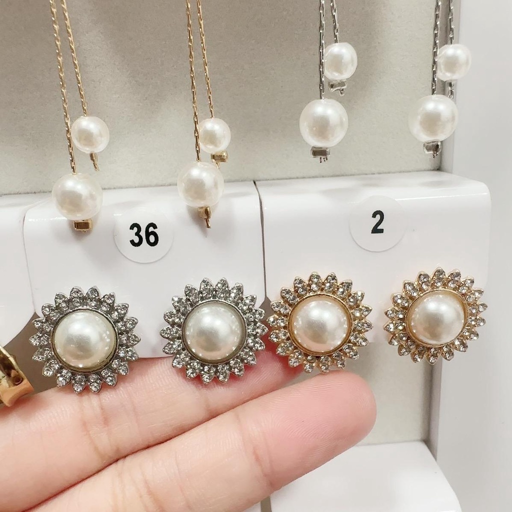 Bông tai hạt châu to đính đá , khuyên tai phong cách hàn quốc cá tính sang chảnh