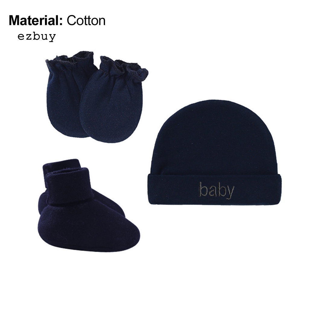 1 Bộ Vỏ Bọc Chân + Nón + Găng Tay + Găng Tay Bằng Cotton Màu Trơn Chống Chảy Xệ Dành Cho Bé Sơ Sinh