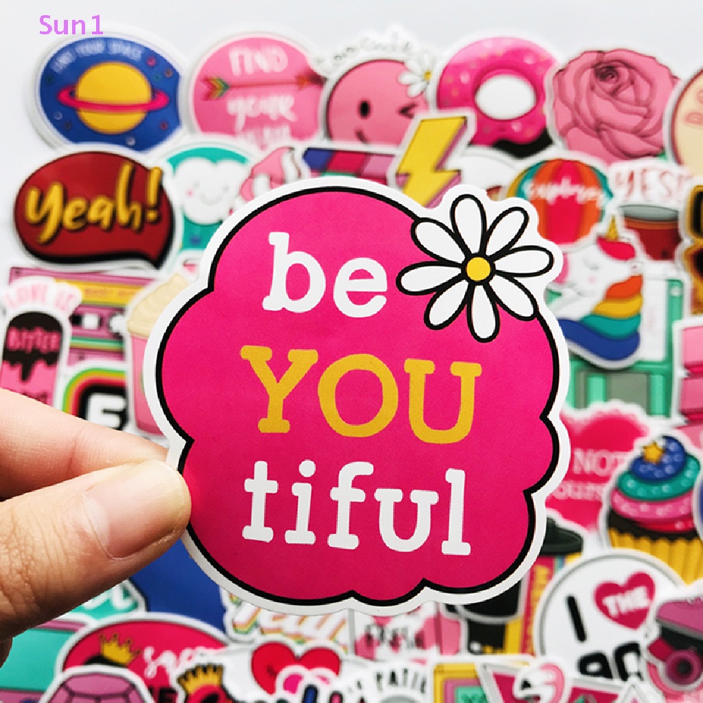 Set 60 Miếng Dán PVC Chống Nước Màu Hồng Vui Nhộn Cho Bé Gái Sun1 >