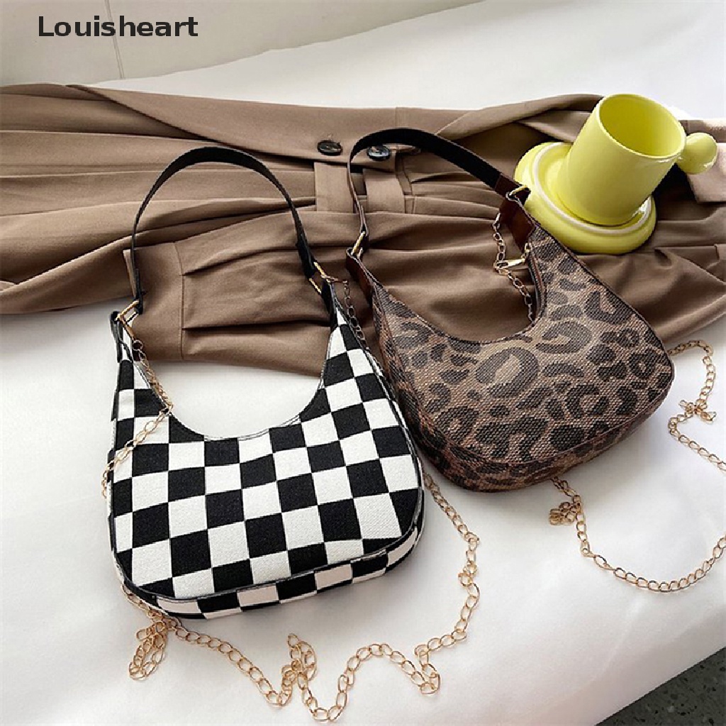 Túi Đeo Chéo Louisheart Bằng Da PU Mỏng Họa Tiết Da Báo Phối Dây Xích Thời Trang Cho Nữ