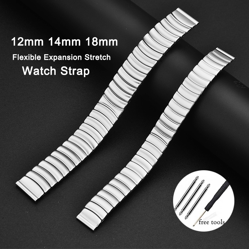 Dây Đeo Đồng Hồ Co Giãn Bằng Thép Không Gỉ 12mm 14mm 18mm Họa Tiết Mặt Trăng