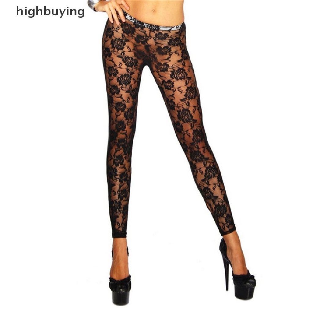 Quần Legging Bút Chì Màu Đen Phối Ren Hoa Thời Trang Phấn Trang Điểm Modish