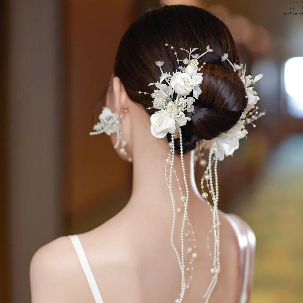 Kẹp Tóc Tua Rua Đính Ngọc Trai Lãng Mạn Cho Cô Dâu / Mẹ / Con Gái