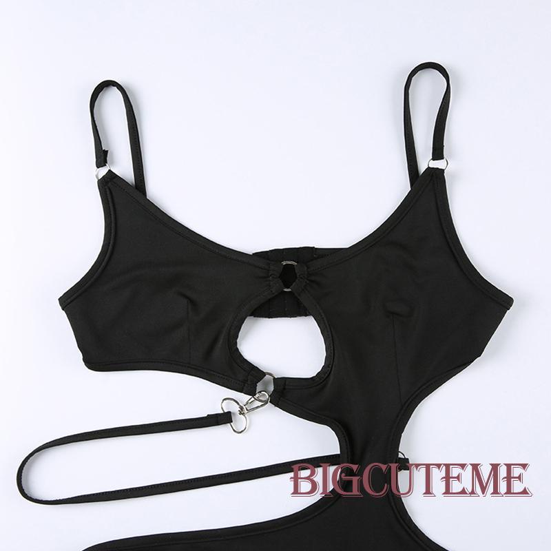 Áo Liền Quần Ngắn Không Tay Hở Lưng Màu Đen Thời Trang Mùa Hè Cho Nữ