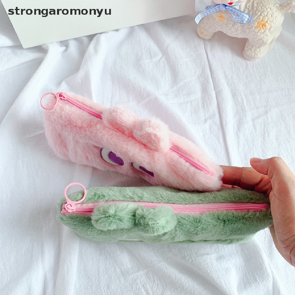 Túi Đựng Bút / Mỹ Phẩm Phủ Lông Họa Tiết Hoạt Hình Dễ Thương Cỡ Lớn Tiện Dụng