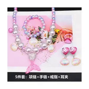 Bộ Trang Sức 5 Món Gồm Vòng cổ / Vòng Tay / Nhẫn / Vỏ Sò Dễ Thương Cho Bé Gái