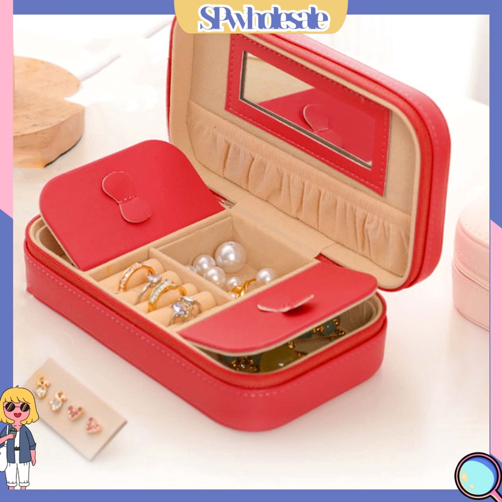 <SPwholesale> Hộp Đựng Trang Sức Giả Da Hai Ngăn Có Dây Kéo Chống Oxy Hóa Tiết Kiệm Không Gian