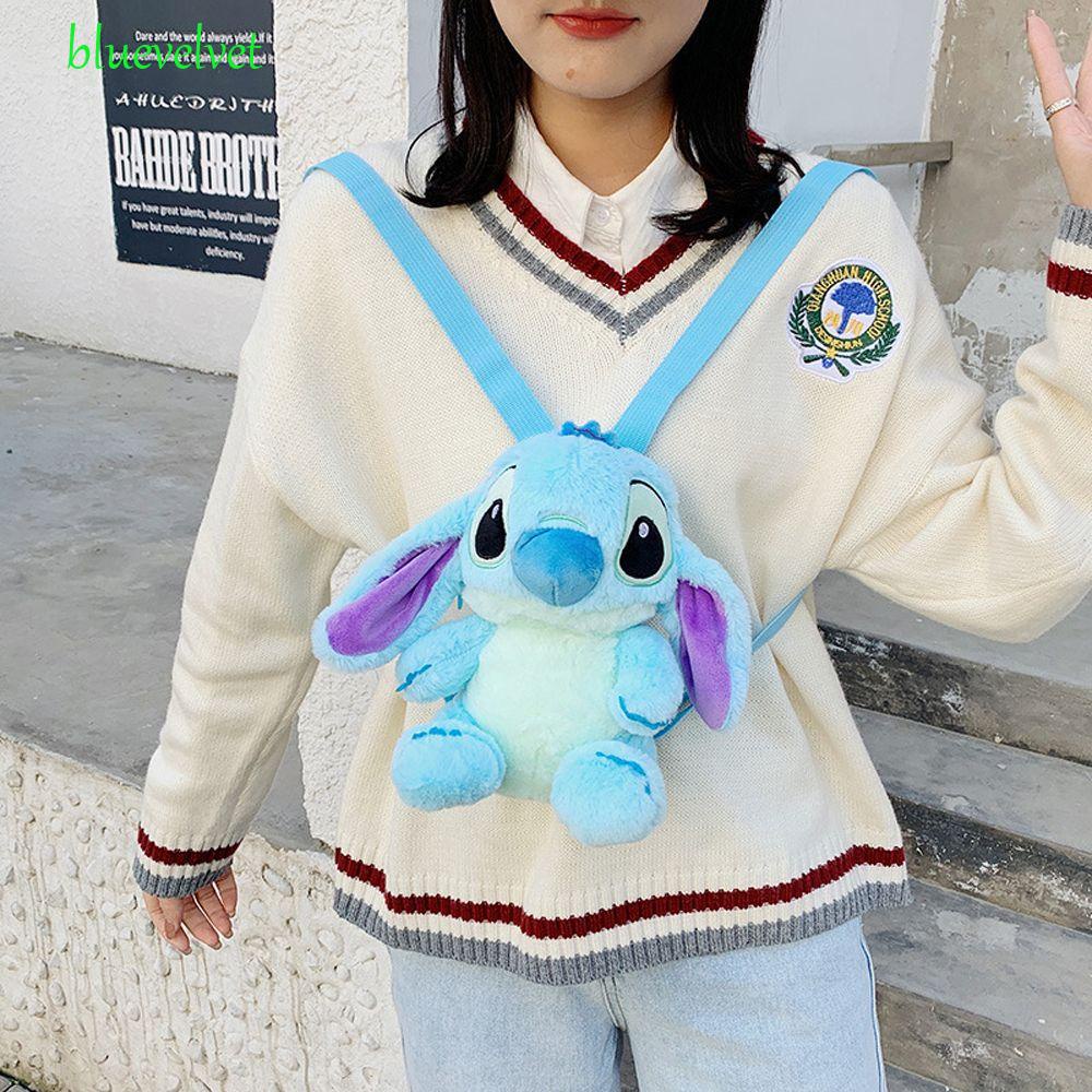 Ba Lô Nhồi Bông Mềm Mại Có Khóa Kéo In Hình Stitch Dễ Thương Cho Bé Gái