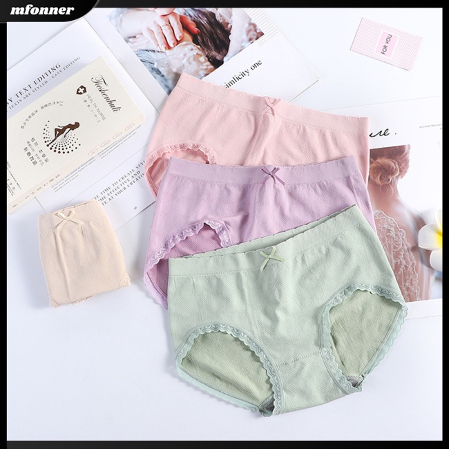 Set 4 Quần Lót Cotton Không Đường May Lưng Vừa Đính Nơ Dễ Thương Cho Nữ