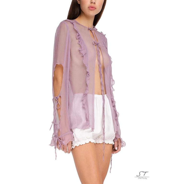 Áo Thun Dài Tay Phối Bèo Xuyên Thấu Phong Cách Đường Phố CY03