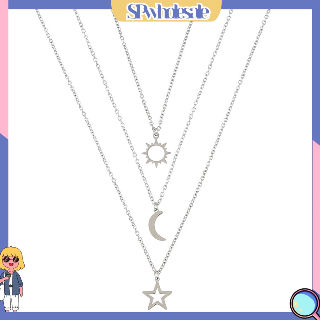 &lt;SPwholesale&gt; Set 3 Dây Chuyền Unisex Hình Mặt Trời Mặt Trăng Ngôi Sao Dễ Thương