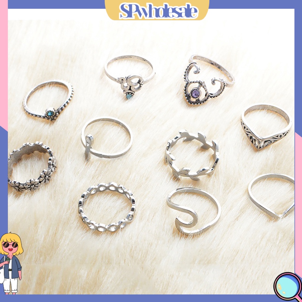 <SPwholesale> Bộ 10 Nhẫn Đeo Đốt Ngón Tay Kiểu Dáng Vintage Cho Nữ