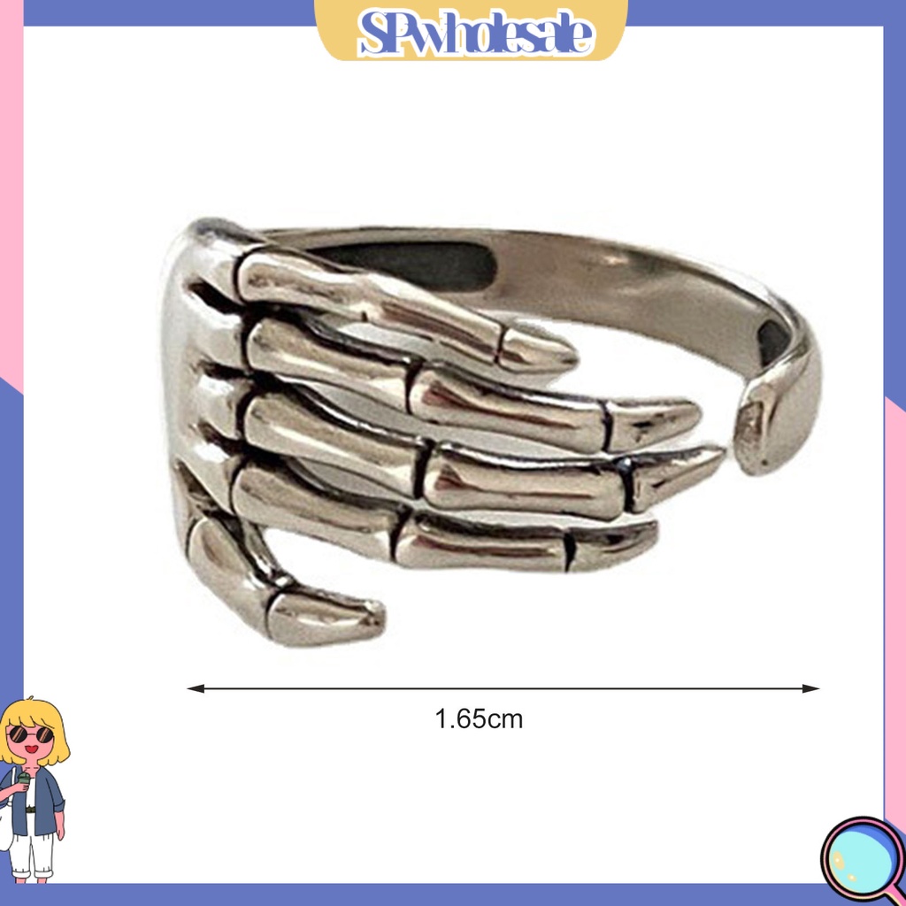 <SPwholesale> Nhẫn Hình Xương Bàn Tay Có Thể Điều Chỉnh Kích Cỡ Phong Cách Halloween Cho Nữ