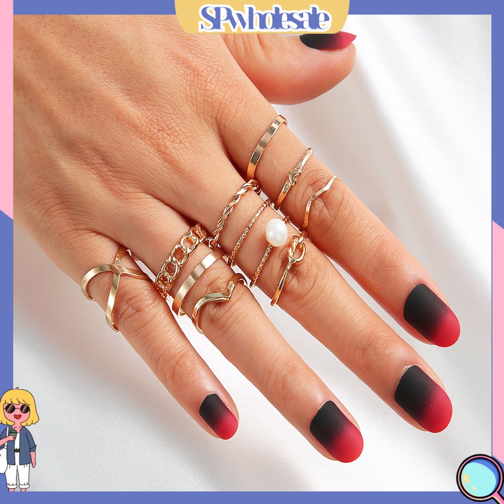 <SPwholesale> Set 10 Nhẫn Đeo Khớp Ngón Tay Phong Cách Vintage Cho Nữ