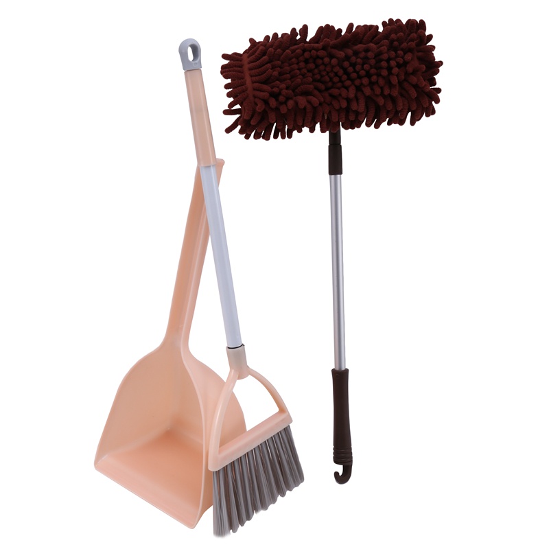 Bộ 3 Món Đồ Chơi Dọn Dẹp Nhà Cửa Hoạt Hình Dành Cho Trẻ Chổi, Thánh thần, Lau nhà. Màu: Bột Cam, Xanh Lá, Nâu