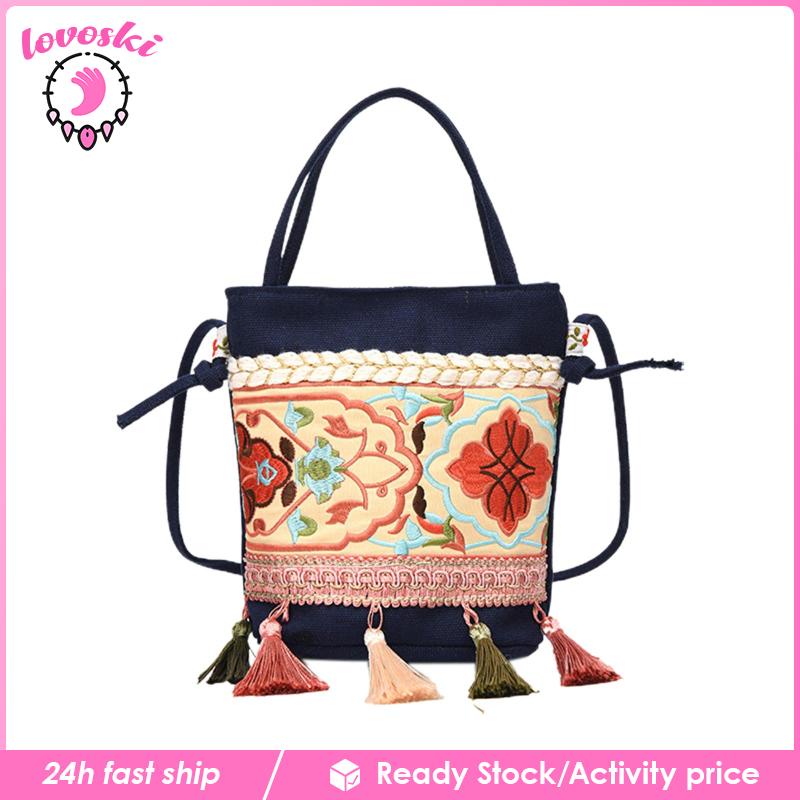 Túi Xách Đeo Vai Vải Bạt Thêu Hình Tua Rua Thời Trang Nữ