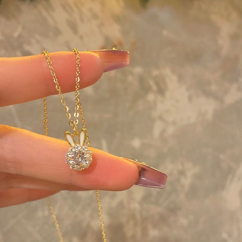 Vòng cổ Thép Titan Không Phai Màu Dát Hình Thỏ Sang Trọng Cho Nữ