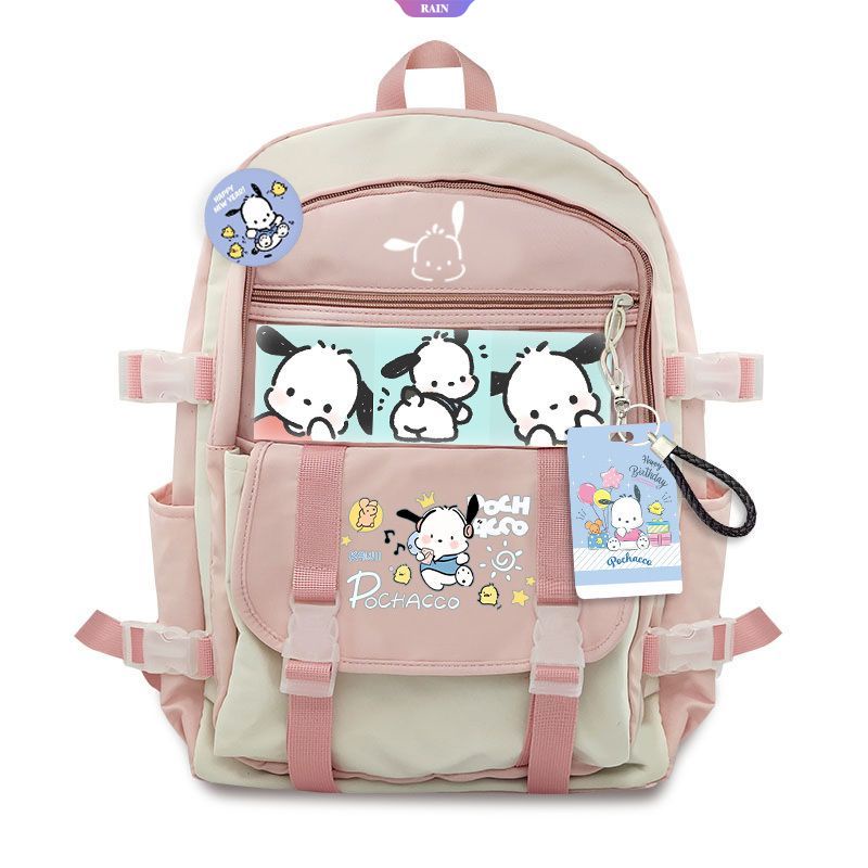 Ba Lô Đi Học / Du Lịch / Đựng Laptop Cỡ Lớn Bằng Nylon Chống Thấm Nước Nhiều Túi Họa Tiết Hoạt Hình Sanrio Pom Pom Purin Dễ Thương Cho Nữ