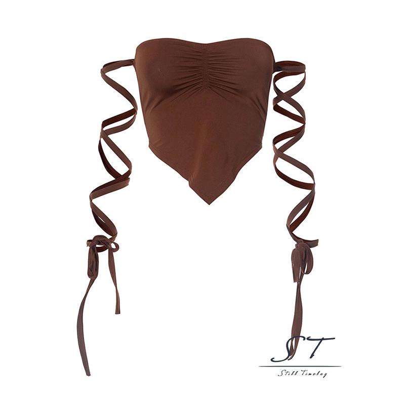 Áo Ống CY03 Kiểu Xếp Ly Không Dây Hở Lưng Phối Viền Độc Đáo Thời Trang Mùa Hè Cho Nữ