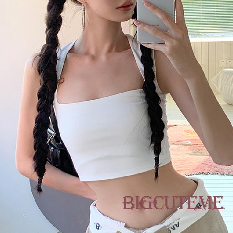 Áo Croptop Sát Nách Cổ Vuông Màu Trơn Thời Trang Dành Cho Nữ