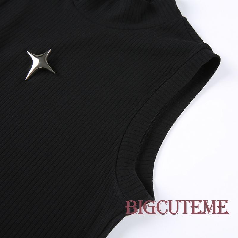 [] Áo Thun Crop Top Không Tay Có Gân Cơ Bản Thời Trang Mùa Hè Màu Đen Dành Cho Bạn Nữ Mặc Đi Câu Lạc Bộ Đường