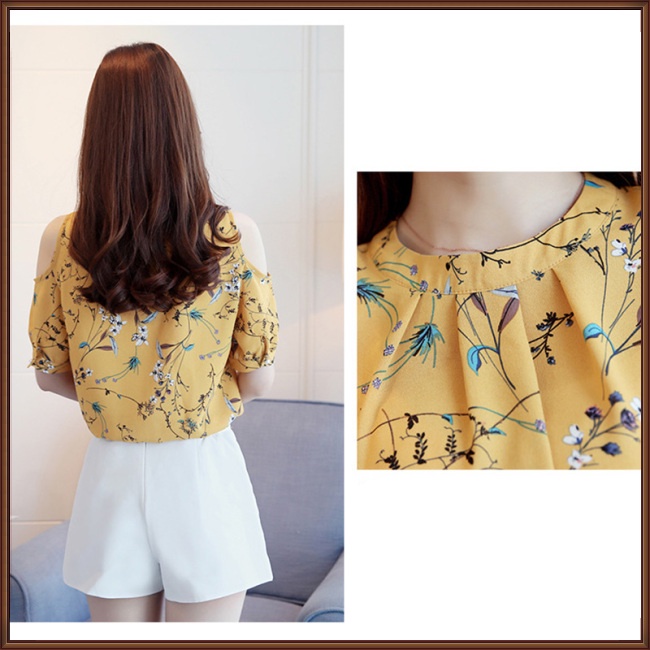 Áo Sơ Mi Chiffon Dáng Rộng In Hoa Xinh Xắn Cho Nữ