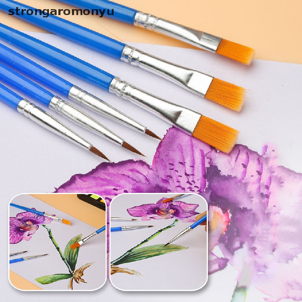 Set 10 Cọ Vẽ Tranh Màu Nước / Dầu Đầu Nhọn Phẳng Bằng Sợi Nylon