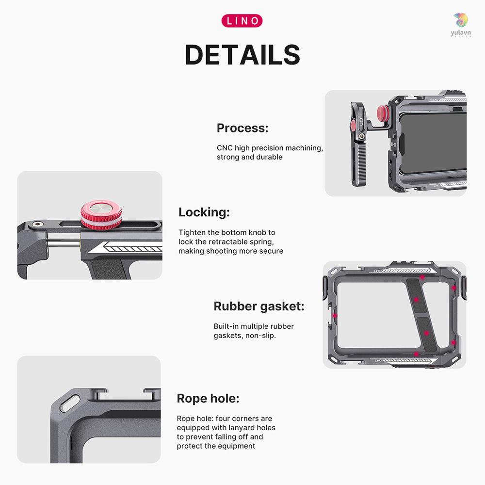 Khung Gắn Điện Thoại Ulanzi Lino Tay Cầm Kép Bằng Hợp Kim Nhôm Với Lỗ Vít 1 / 4 Inch Cho iPhone 13 mini / 13 P