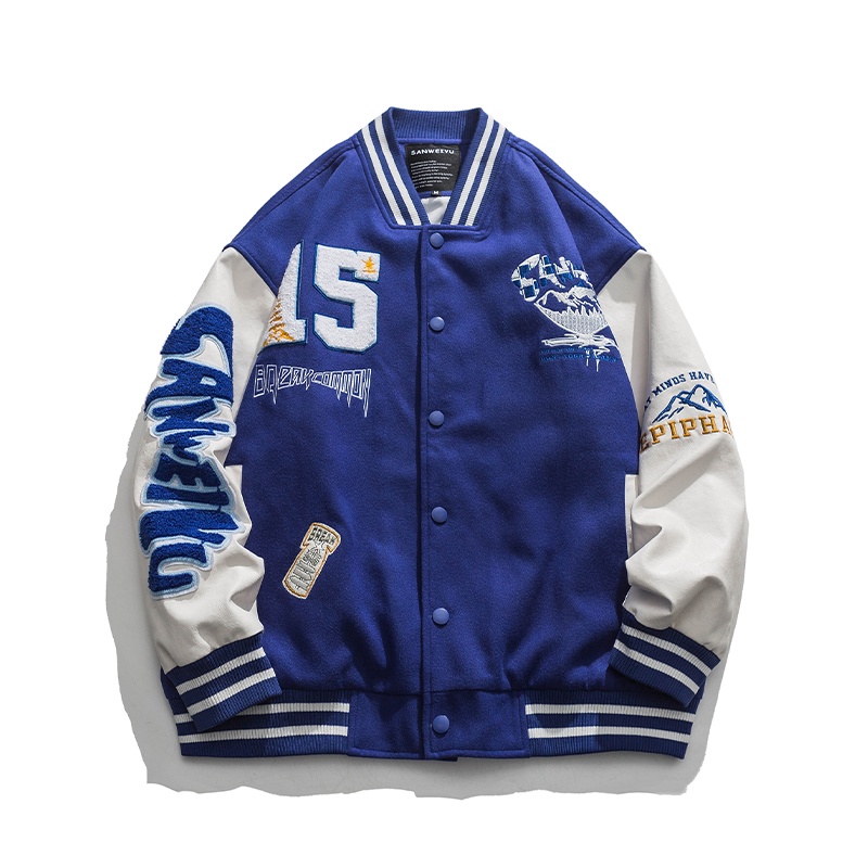 Áo Khoác Bóng Chày Dáng Rộng Thêu Họa Tiết Phong Cách Retro Mỹ Cho Nam Nữ