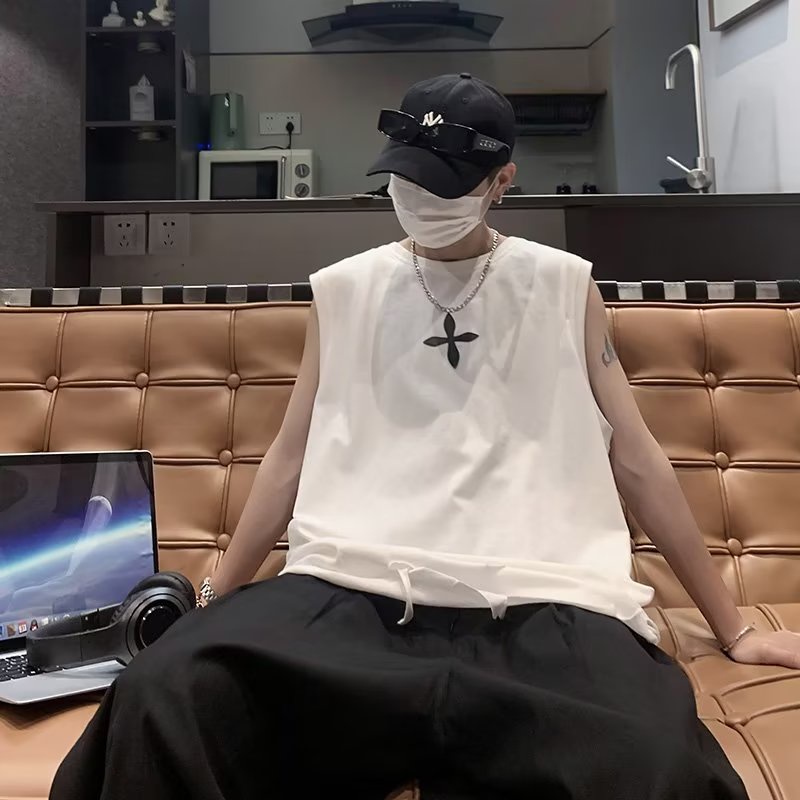 Áo Thun Sát Nách Cổ Tròn Dáng Rộng Thời Trang Mùa Hè Phong Cách Hàn Quốc Cho Nam