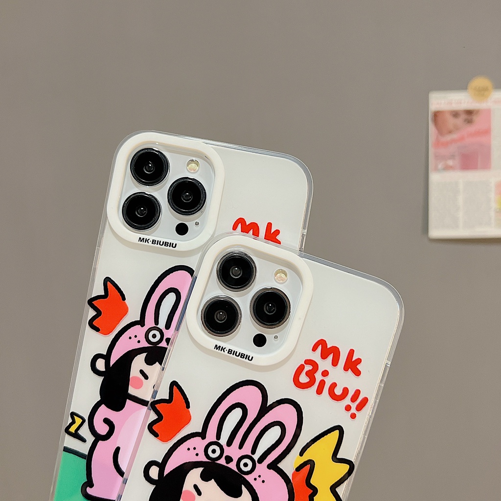 Ốp Điện Thoại TPU Dẻo Trong Suốt Họa Tiết Cô Gái &amp; Chú Thỏ Dễ Thương Cho iphone 14 13 11 12 Pro Max