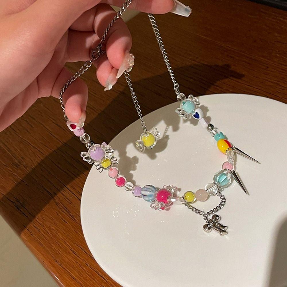 AROMA Vòng Tay Dây Xích Nhiều Màu Sắc Hình Trái Tim Dễ Thương Phong Cách Hàn Quốc
