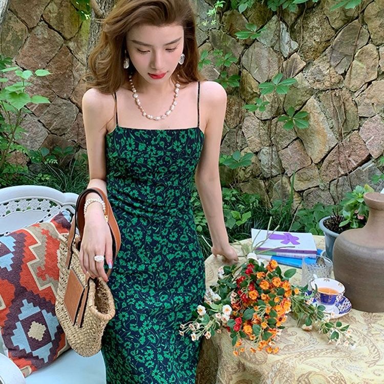 COZOK Đầm Sát Nách Xẻ Tà Họa Tiết Hoa Thời Trang Quyến Rũ Cho Nữ